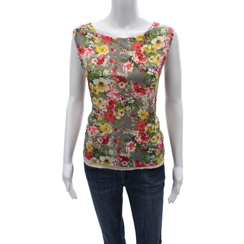 Loyd/ford Women Silk Floral Boat Neck Sleeveless Basic Blouse Pullover Size 6
